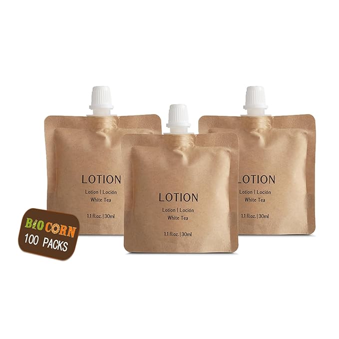 Body Lotion Recyclable Kraft Paper Pouch Bag (100 Pack, 1.1oz/30ml)
