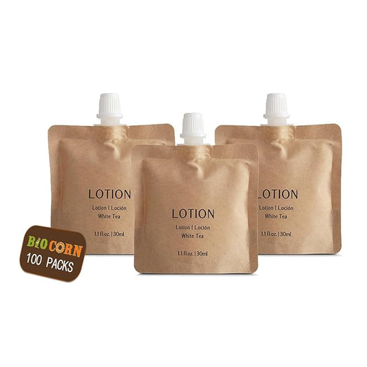 Body Lotion Recyclable Kraft Paper Pouch Bag (100 Pack, 1.1oz/30ml)