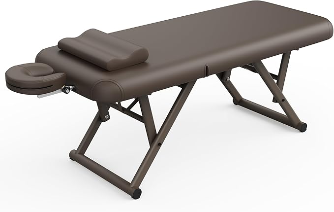 Dolonm Height Adjustable Massage Table with Face Pillow & Headrest for Treatment Table, Physical Therapy Table, Spa Facial Professional Massage Bed - Adjustable Backrest, Brown