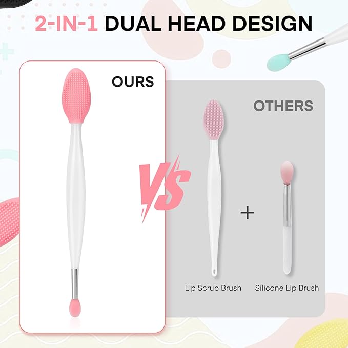 Unaone Lip Scrub Brush - 4 PCS Dual-ended Lip Scrubber Exfoliator and Silicone Lip Brush, 2-in-1 Silicone Lip Scrub Tool Lip Mask Applicator, Gentle Exfoliator & Applicator for Soft
