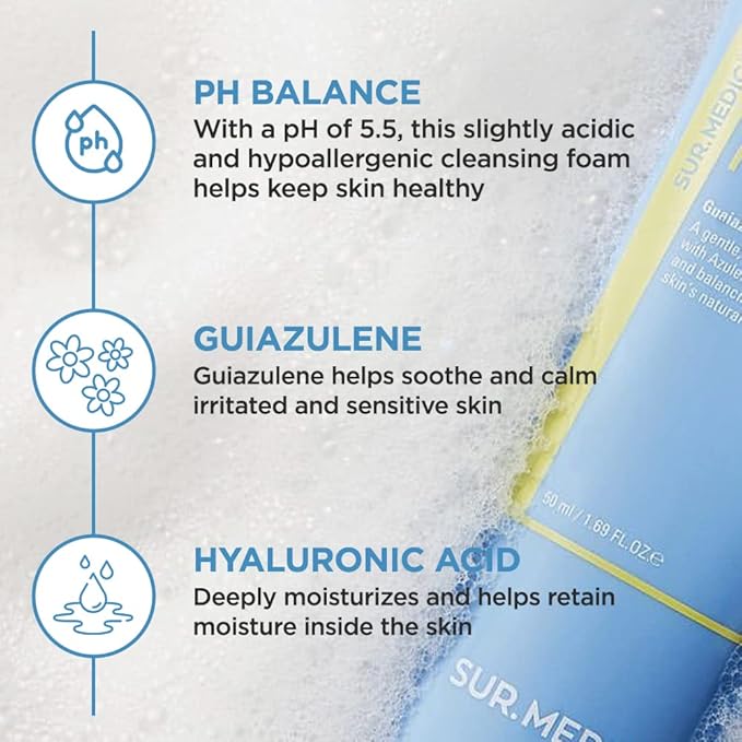 SUR.MEDIC+ Azulene Soothing PH Cleanser 5.07 oz / 150ml - Hypoallergenic, Sensitive Skin, Smooth, Moisturizer, Centella, Korean Skin Care