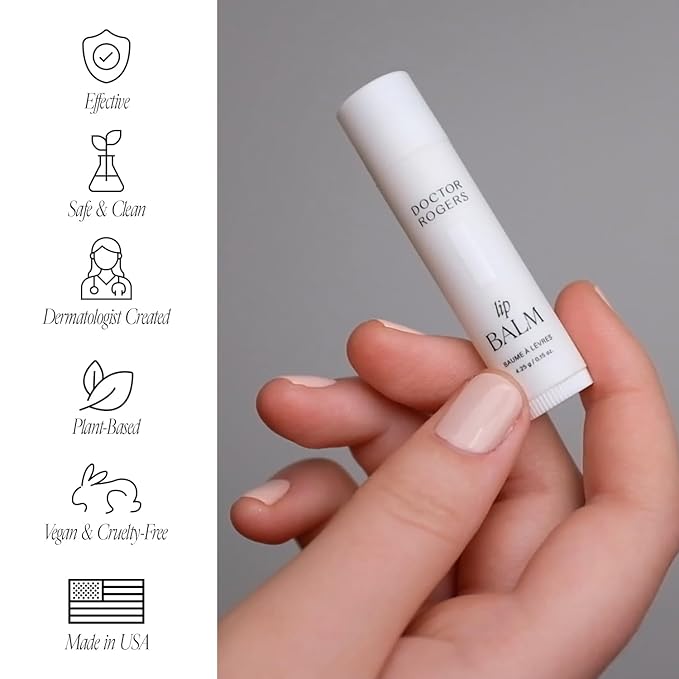 Doctor Rogers Lip Balm, Hydrating and Softening Lip Moisturizer For Very Dry Lips, Dermatologist-Created, Natural, & Hypoallergenic Moisturizing Lip Balms, 4.25g Tube