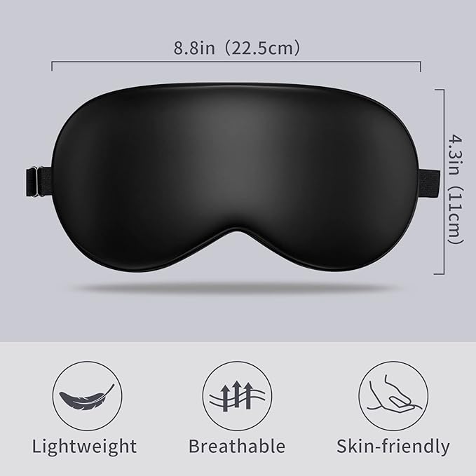 LULUSILK Mulberry Silk Sleep Eye Mask Blindfold with Adjustable Strap, Soft Eye Cover for Women Men Night Sleeping, Travel, Nap(Black)