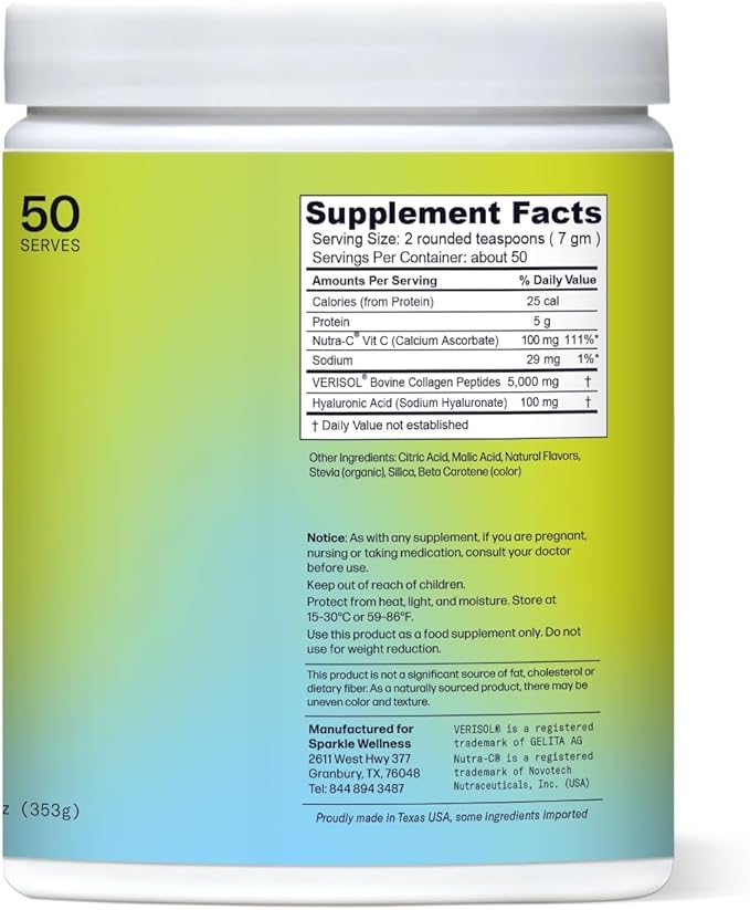 Sparkle Wellness VERISOL Bioactive Hydrolyzed Collagen Peptides | Collagen Powder Supplement with Vitamin C for Skin, Hair & Nail Health | Skin Boost (Tropical) [50-Serves]