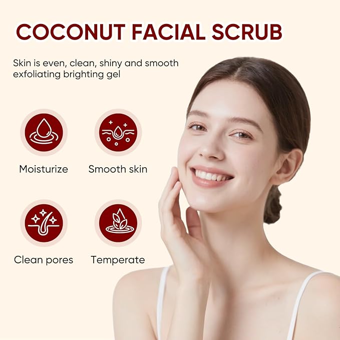 Facial Scrub & Face Exfoliator, Exfoliating Facial Wash with Coconut Facial Scrub Exfoliator - Spa Quality Exfoliating Mask, Deep Cleansing Face Wash Cleanser for Women
