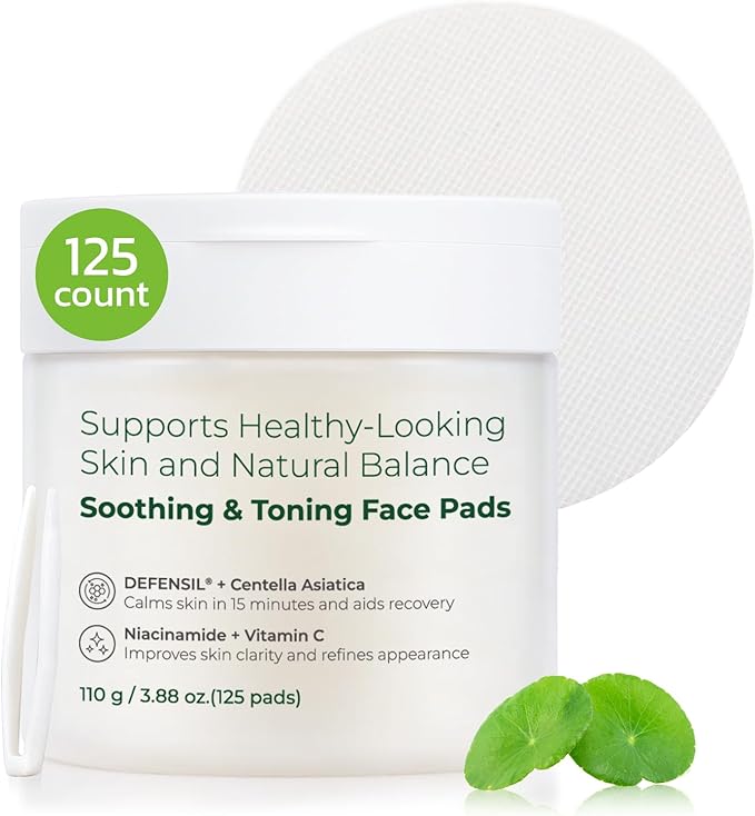 Soothing Toner Pads Redness Relief,Cotton Facial Toner Pads for Deep Hydration Improve Skin Texture with Hyaluronic Acid, Niacinamide,Vitamin C | 125 Counts