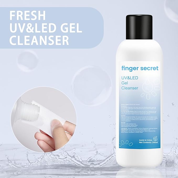 Gel Cleanser for Nails,finger secret Gel Nail Cleanser 240ml,Fresh UV&LED Gel Cleanser,Nail Surface Cleanser for Gel Nails,Nail Cleaning Solution for UV Polish Lacquer Care