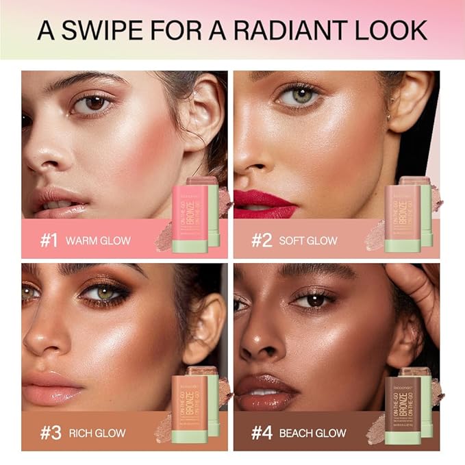 Multi-Use Makeup Bronzer Stick for Effortless Glow - Hydrating Solid Moisturizer with Natural Bronze Tint for Eyes, Lips & Cheeks (# 1Warm Glow)