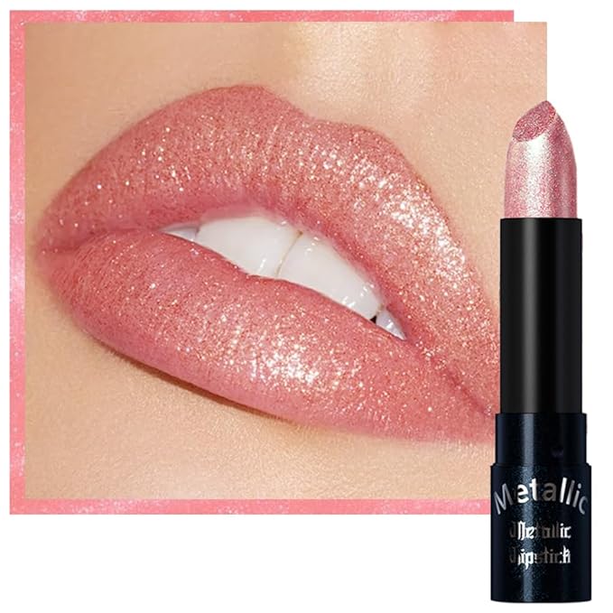 Kaely Glitter Metallic Lipstick, Shimmer Metallic Lipsticks for Women, High Pigmented Lip Color Long Lasting Waterproof Smudge Proof 24 Hour, Halloween Makeup, Vegan & Cruelty-Free, 02