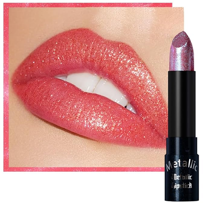 Kaely Glitter Metallic Lipstick, Shimmer Metallic Lipsticks for Women, High Pigmented Lip Color Long Lasting Waterproof Smudge Proof 24 Hour, Halloween Makeup, Vegan & Cruelty-Free, 04