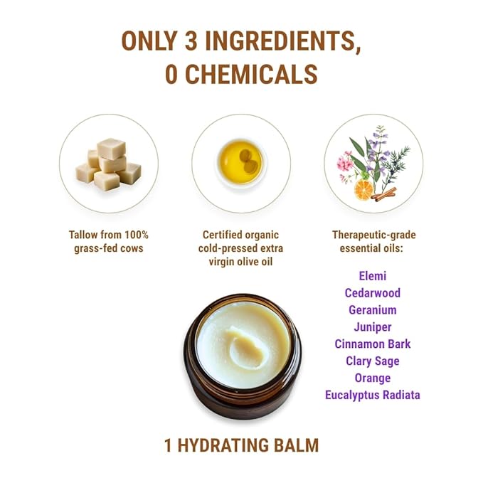 Vintage Tradition Beef Tallow All Purpose Balm - Healing, Hydrating Spice Oils Skin Care Salve Replaces Body Lotion, Hand Cream, More - Essential Oil, Olive Oil, and Grass-Fed Tallow, 2 fl. oz.