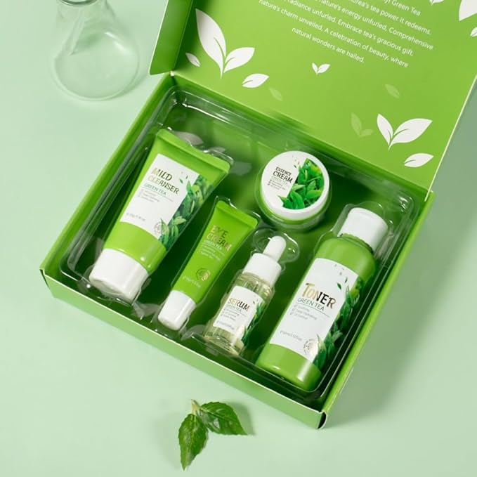 Skin Care Set, Green Tea Skin Care Sets & Kits, Skin Care for Teenage Girls Gift Set with Cleanser, Toner, Serum, Eye Cream, Facial Cream, Facial Skin Care Sets & Kits for Teenage Girls Women