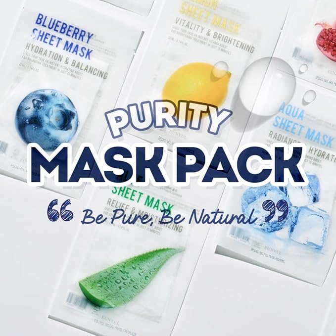 EUNYUL Purity Korean Collagen Face Mask for Skincare 8 Types x 5 Sets Hydrating and Nourishing