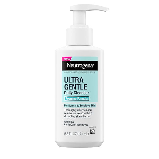 Neutrogena Ultra Gentle Foaming Facial Cleanser, Foaming Face Wash for Sensitive Skin, Gently Cleanses Away Dirt, Oil & Makeup Without Over Drying, Fragrance-Free, 5.8 fl. oz