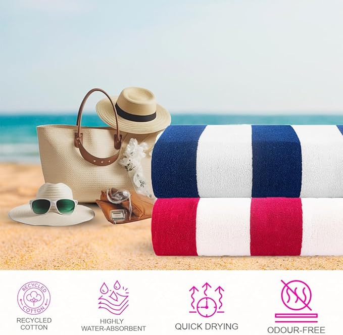 CASA COPENHAGEN Cabana Beach Designed in Denmark Rough and Tough, Quick Dry, Pool, Bath & Shower 30x60 inches 4 Pieces Cotton Beach Bath Towels Set - Turquoise, Green, Pink, Royal Blue