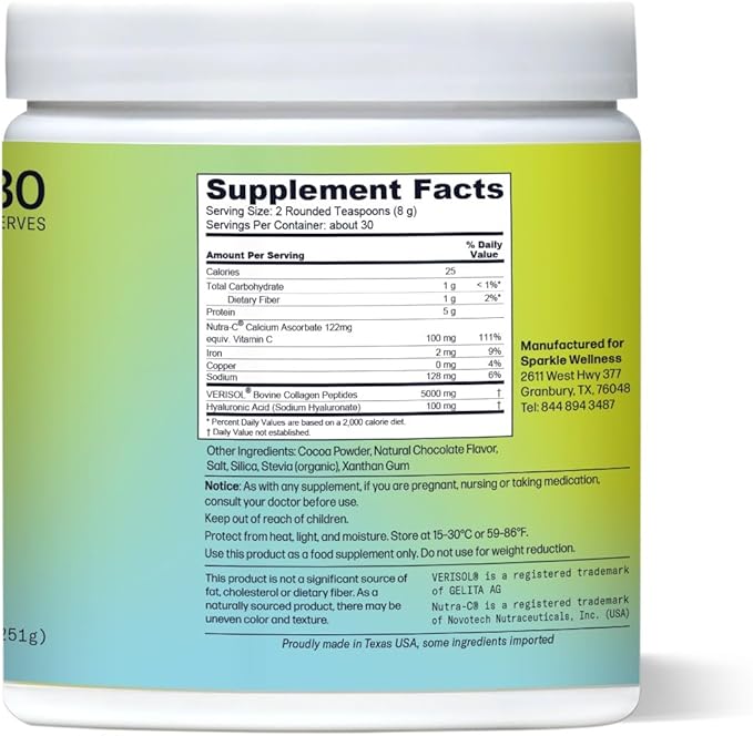 VERISOL Bioactive Hydrolyzed Collagen Peptides | Collagen Powder Supplement with Vitamin C & Hyaluronic Acid for Hair, Skin, and Nail Health | Skin Boost Plus (Chocolate) [30-Serves]