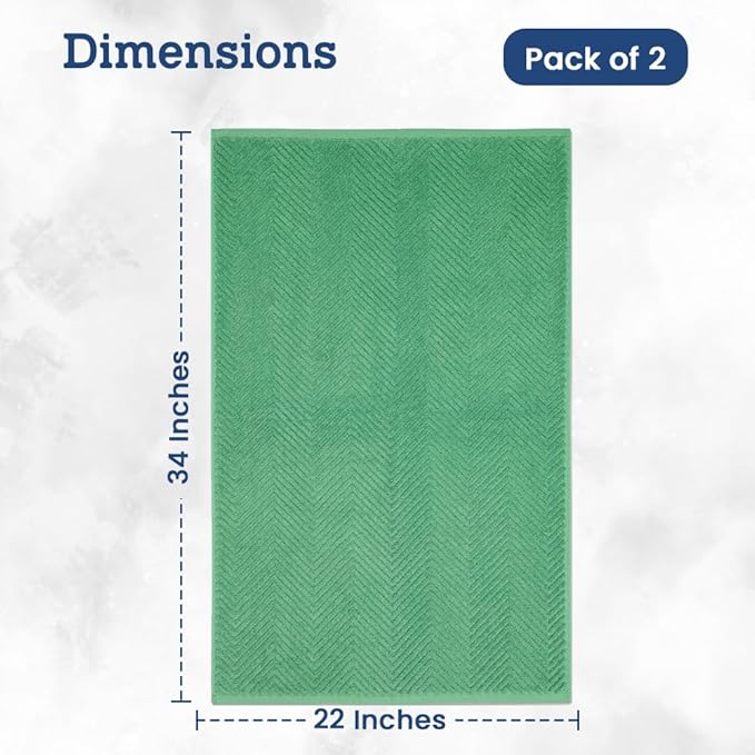 Casa Lino 100% Cotton Bath Mat Set of 2 (NOT A Rug) - 34" x 22" Bathroom Floor Towels - Machine Washable, Soft, Highly Absorbent & Quick Dry Bath Floor Towel (Green)