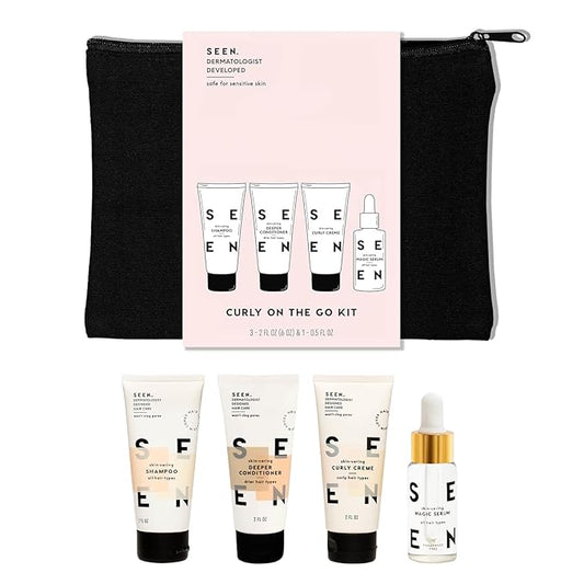 SEEN Curly On The Go Kit -Scented - Non-Comedogenic & Safe for Sensitive Skin - Sulfate-Free, Curl-Defining Styling Hair Bundle - Anti Frizz - Heat Protectant