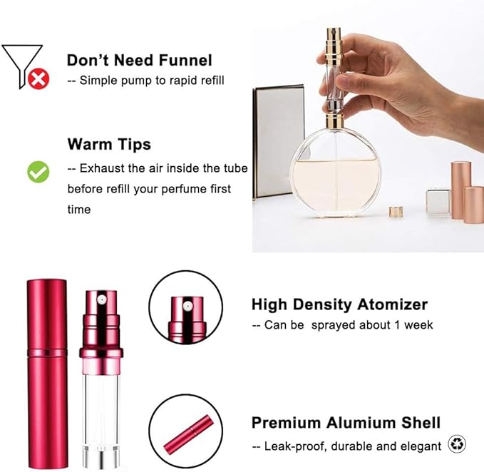 YEEJOK Travel Essentials for Women & Men - Refillable Perfume Bottles, Atomizer Spray Container, Mini Portable 5ml Bottle for Flying, Purse & Travel