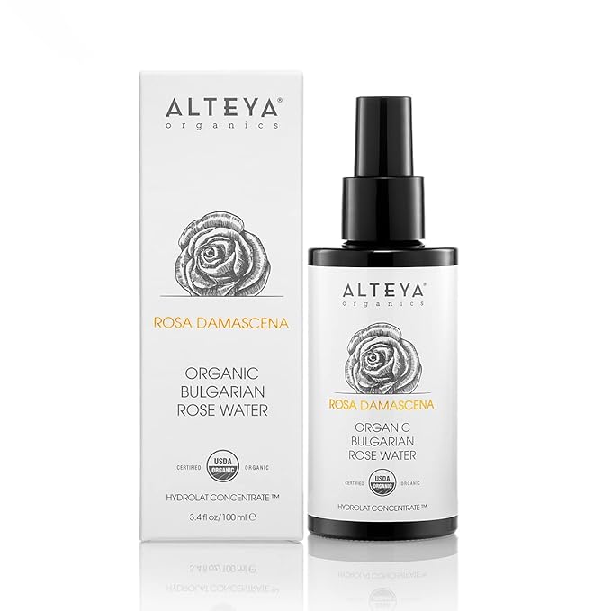 Alteya High-Potency Rose Water USDA Organic Facial Toner, 3000 Roses in a Bottle, 3.4 Fl Oz/100mL Pure Bulgarian Rosa Damascena Flower Water, Award-Winning Moisturizer in Miron Biophotonic Glass
