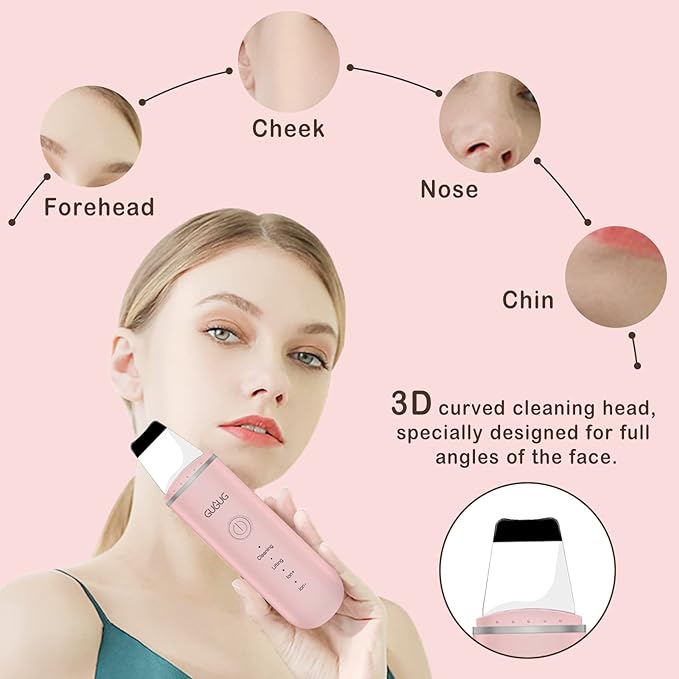 GUGUG Skin Scrubber Face Spatula Skin Spatula Pore Cleaner Blackhead Remover Tools for Facial Deep Cleansing-4 Modes, Pink