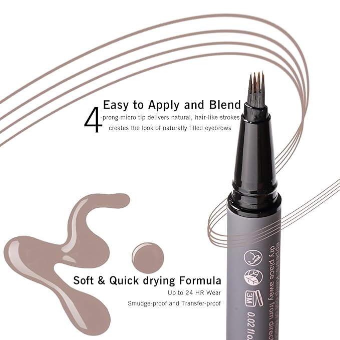 Eyebrow Pencil Grey Brown, Warm Grey Eyebrow Pen for Women, 4 Micro Tip Eyebrow Pencil to Create Realistic, Natural Brows, Durable and Smudge-Proof for 24H YES.EYE DO (Natural Charcoal-Warm Gray)