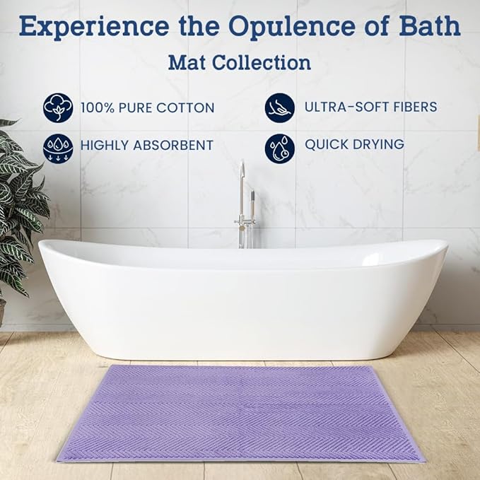 Casa Lino 100% Cotton Bath Mat Set of 2 (NOT A Rug) - 34" x 22" Bathroom Floor Towels - Machine Washable, Soft, Highly Absorbent & Quick Dry Bath Floor Towel (Lavender)
