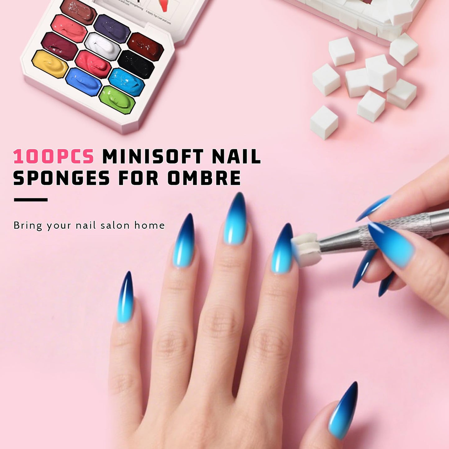 Sponge Pat Paint Nail Gel, Ombre Nails Gradient Gel Nail Blush Blooming Aura Nails Drawing Stripper Floral Painting DIY Nail Art, No Wipe, UV/LED Curing (12 Colors K)