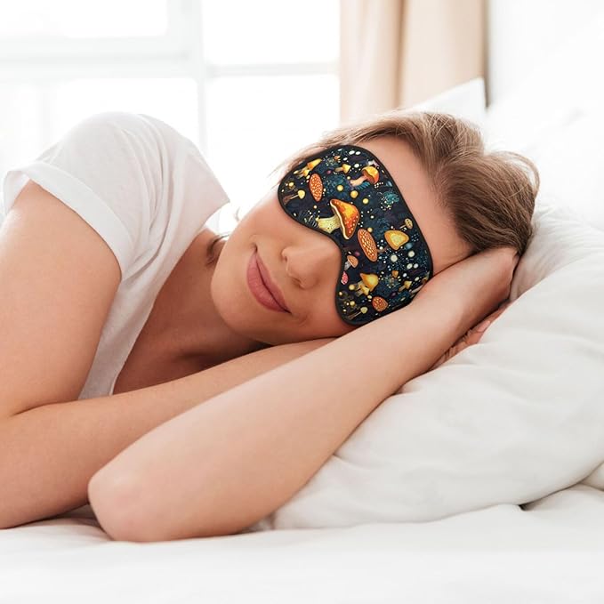 Sleep Eye Mask Mushroom Forest with Lights Sleep Mask for Women Men Comfortable Eye Mask with Adjustable Strap Soft Eye Cover Blindfold for Travel Yoga Nap Shift Work