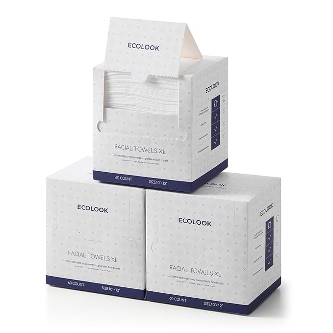ECOLOOK Disposable Face Towel XL-10"x12" Upgraded Thick Facial Towels, Ultra Soft Clean Face Towels Disposable, 60 Count & 90 GSM, Ideal for Sensitive Skin-3 PACK