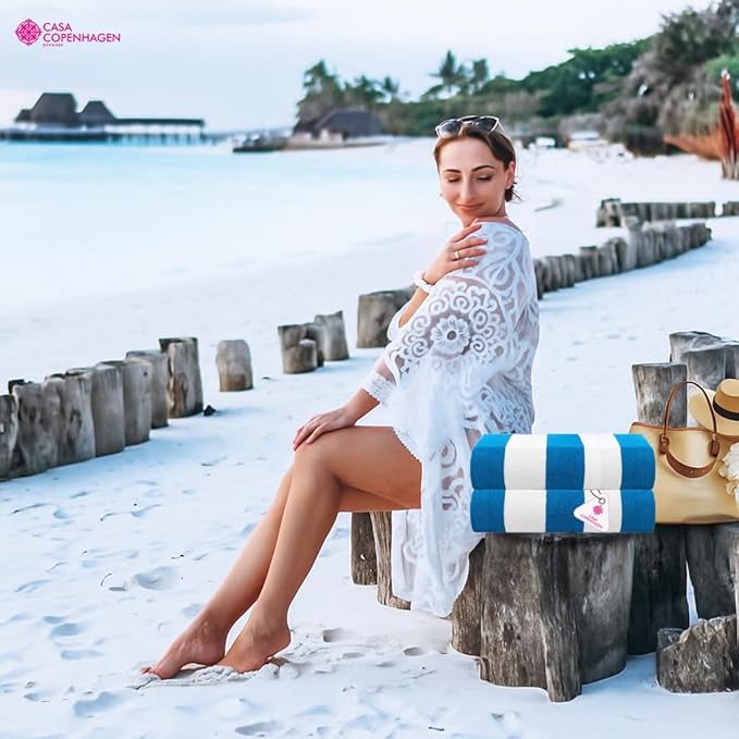 CASA COPENHAGEN Cabana Pool Towels Designed in Denmark Rough and Tough, Quick Dry, for Pool, Bath & Shower 2 Piece Cotton Pool Towels Set - Turquoise