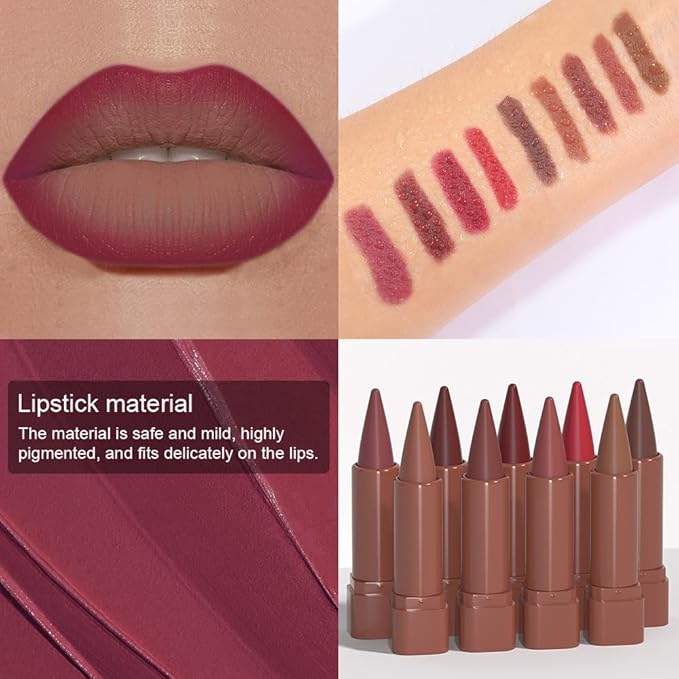 evpct Deep Mauve Gradient Matte Lipstick Lip Liner Crayon Combo Pencil Set for Women Long Lasting Waterproof, Mauve Rose Matte Cream Lip Liner and Lipstick Combo Makeup, Flawless Gradual Ombre Effect
