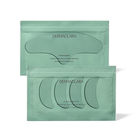 Dermaclara Silicone Facial Patches - Anti-Wrinkle Face Patches for Frown, Smile Lines & Forehead, Reusable Overnight Silicone Wrinkle Pads, Up to 30 Uses - 4 Under Eye Patches & 1 Forehead Patch