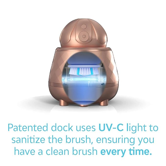 TAO Clean Ona Diamond Orbital Facial Brush and Cleansing Station, Electric Face Cleansing Brush with Ergonomic Handle, Dual Speed Settings, Rose Gold