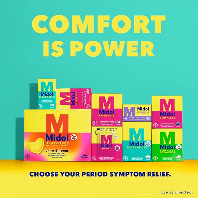 Midol Bloat Relief Caplets with Pamabrom, Relieve Bloating Symptoms Before and During Your Period, Provides Up to 6 Hours of Relief for Women, 60 Count