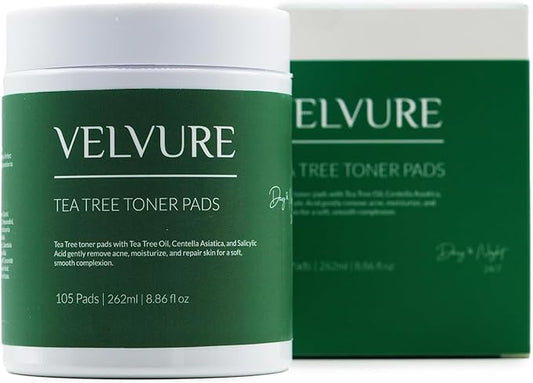 Tea Tree Toner Pads - 105 Pads - Well Soaked & Wet - Dual Sided - Saliclyic Acid - for Exfoliation, Hydration & Acne Treatment - Soothing Irritated Skin & Inflammation - for All Skin Types