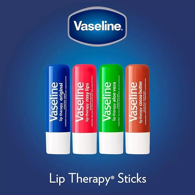 Vaseline Lip Therapy Variety 4-Pack – Cocoa Butter + Aloe Vera Moisturizing Lip Balm with Vitamin E, 0.16 Oz Ea