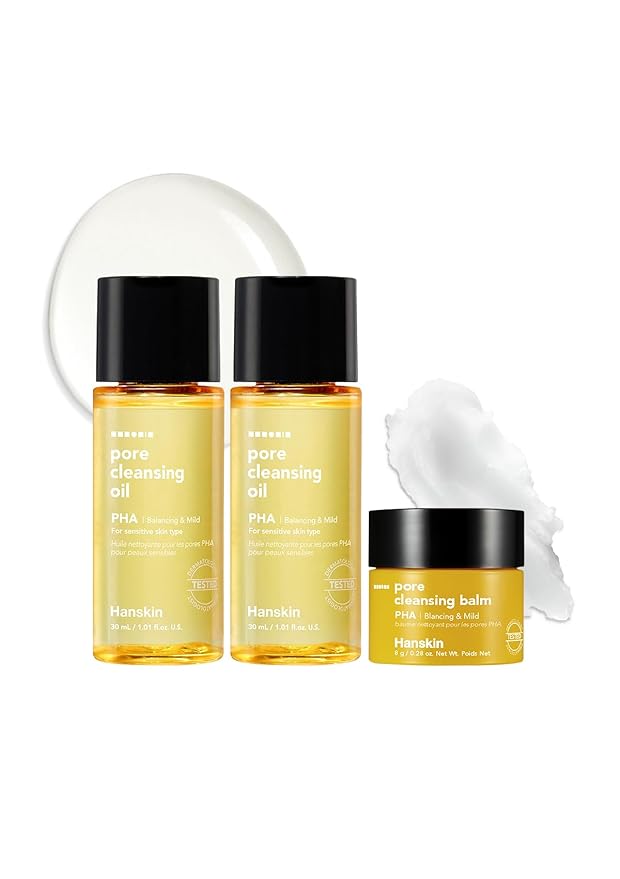 Hanskin PHA Pore Cleansing Oil & Cleansing Balm Mini Set – Travel Size Trial Kit | Gentle Blackhead Care & Makeup Remover for Sensitive Skin | Korean Skincare Gift & Stocking Stuffer (30ml*2 + 8g)