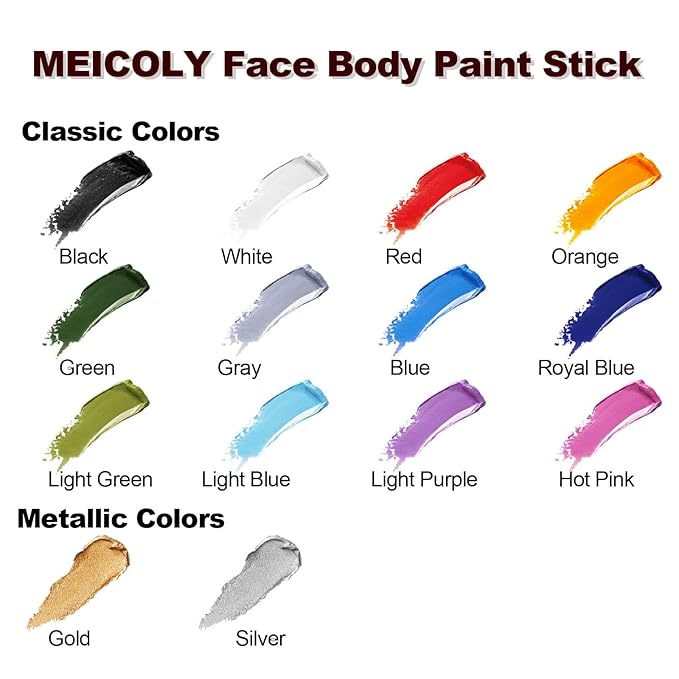 MEICOLY Black White Face Body Paint Stick Kit,1.06Oz Clown White Makeup Kit,2pcs Halloween Face Paint Grease Cream Mime Sticks,Joker Zombie Vampire Skeleton Cosplay with 2pcs Sponges