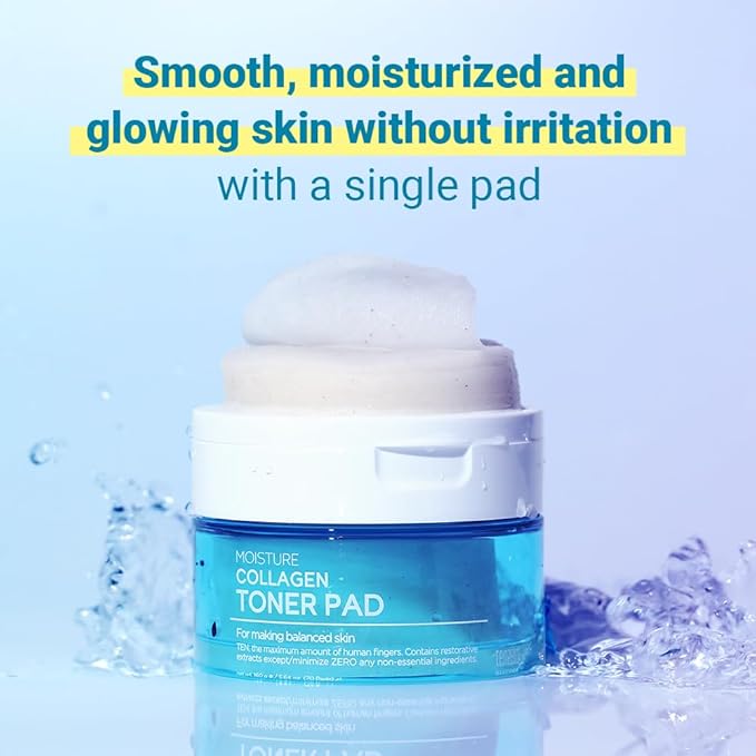TENZERO Moisture Collagen Toner Pad (70 Count, 160g), 100% Natural Cotton, Hydrating Moisturizing Glowing Face Toner Pads, Gentle Exfoliate & Improve Elasticity, Korean Facial Toner, Dry & Dull Skin