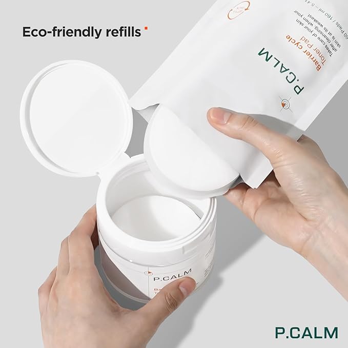 P.CALM Barrier Cycle Toner Pad Refill Pack – 120 Pads (60 + 60) with Centella Asiatica & Papaya Extract for Soothing, Moisturizing & Exfoliating, Korean Vegan Facial Toners Pads for Sensitive Skin