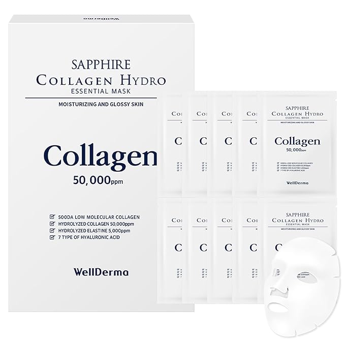 WELLDERMA Sapphire Collagen Hydro Essential Mask 10 Sheets Skin Soothing Calming