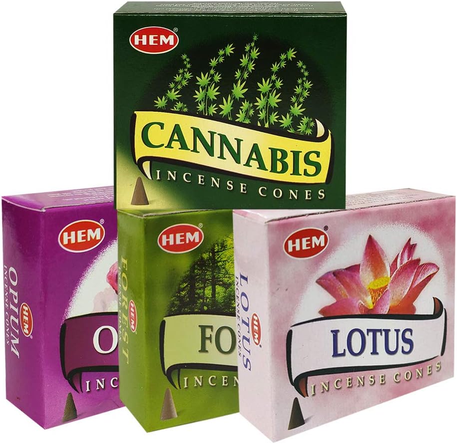 Hem Incense Cones Variety Pack #2 and Cone Incense Burner Bundle with 4 Most Liked Fragrances