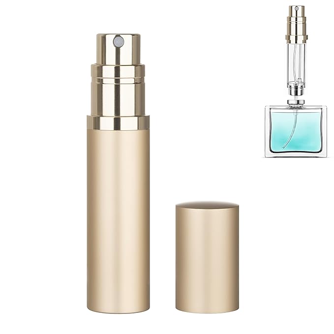 Refillable Perfume Atomizer Travel Bottle 5ml Leakproof Luxury Travel Perfume Refillable Bottle, Portable Fragrance Atomiser (Gold)