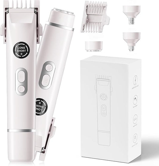 Bikini Trimmer for Women, 4 in 1 Wet/Dry Electric Razors for Women - Dual Head, Painless Rechargeable Portable Womens Razors for Shaving Set for Face, Nose, Eyebrows, Armpits, Bikini Area (White)