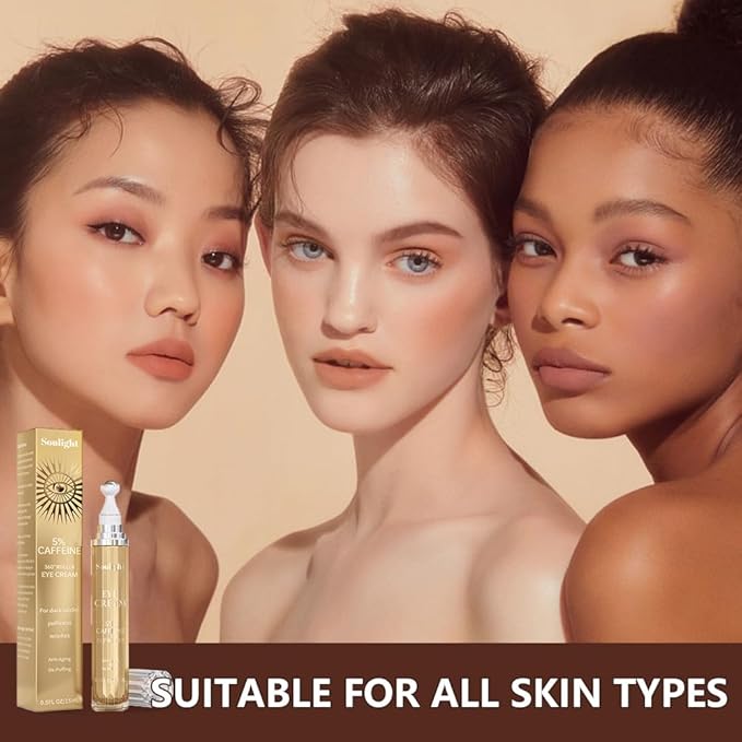 Soulight 5% Caffeine Eye Serum for Dark Circles, Eye Cream Anti Aging Puffiness & Wrinkles - Brightening Under Eyes Treatment with Hyaluronic Acid & Niacinamide - Hydrating & Firming