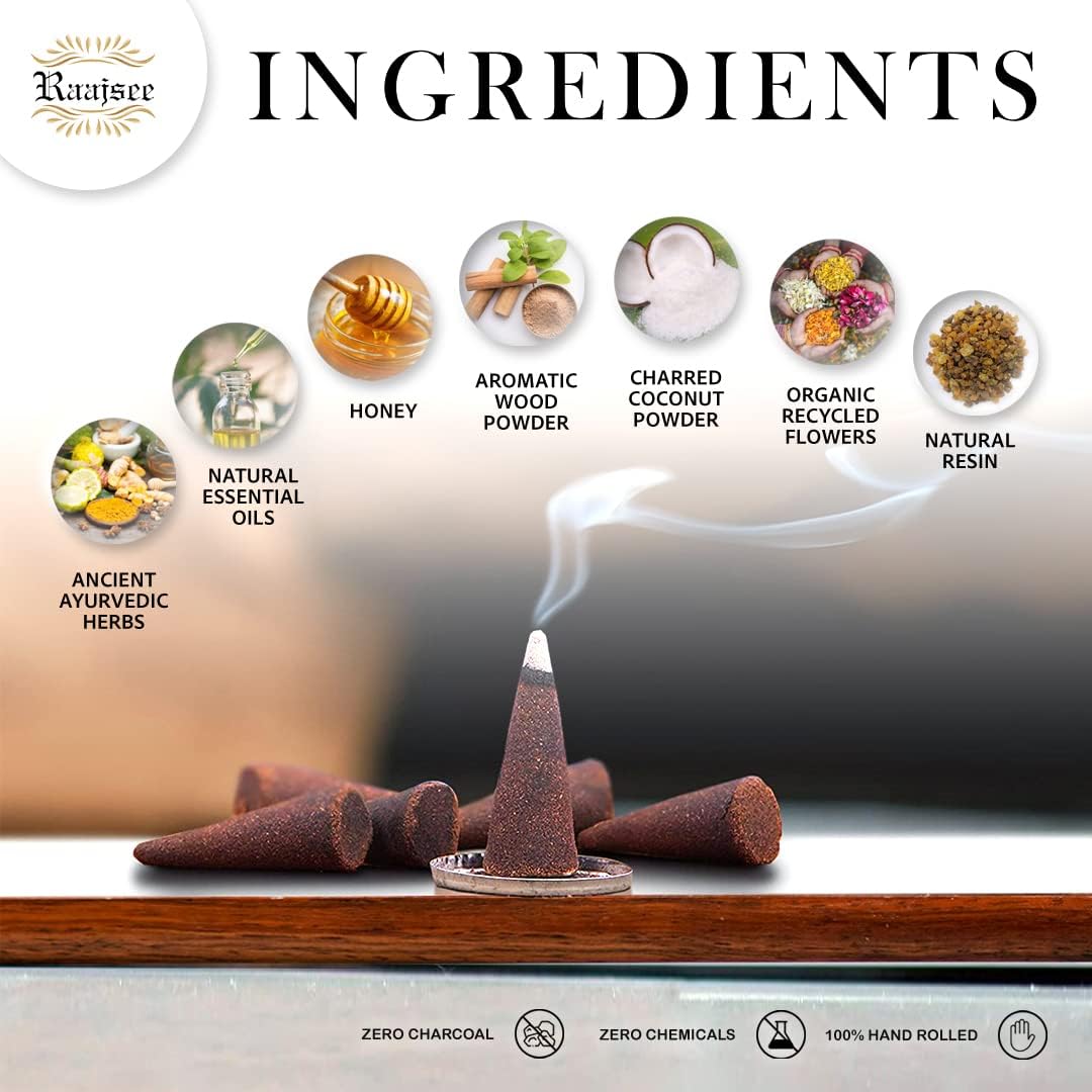 Raajsee Natural Incense Cones,6 Pack Mixed Scents Gift Pack 15 pc Each (90 Total), Insense Cones Variety Pack, 100% Organic Non Toxic Natural - Hand Rolled Free from Chemicals (Pack 2)