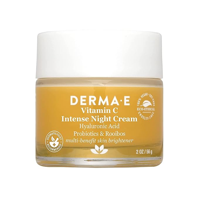DERMA-E Vitamin C Intense Night Cream – Brightening and Hydrating Facial Skin Renewing Cream – Anti-Aging Overnight Facial Moisturizer, 2 oz
