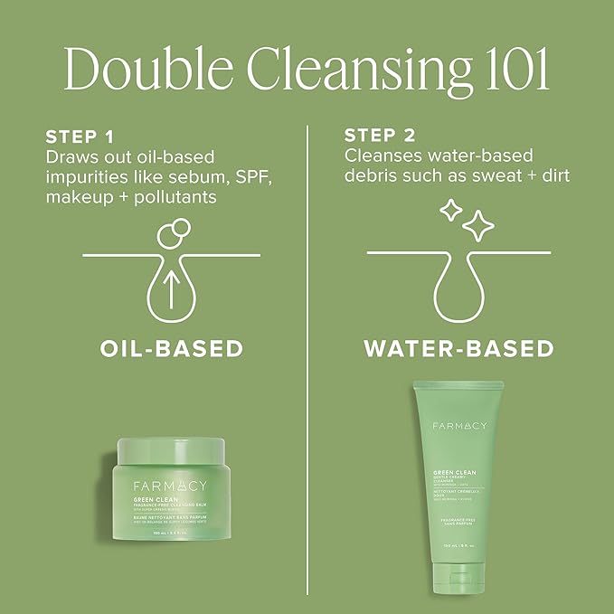 Farmacy Makeup Remover Cleansing Balm - Green Clean Waterproof Makeup Remover + Oil Based Cleanser - Newly Formulated Double Cleanser with Plant Based Waxes + Upcycled Moringa (100ml)