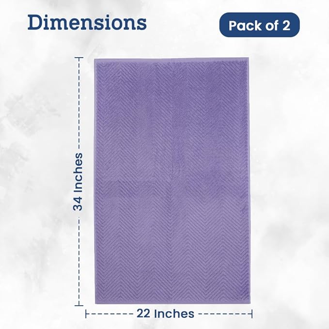 Casa Lino 100% Cotton Bath Mat Set of 2 (NOT A Rug) - 34" x 22" Bathroom Floor Towels - Machine Washable, Soft, Highly Absorbent & Quick Dry Bath Floor Towel (Lavender)